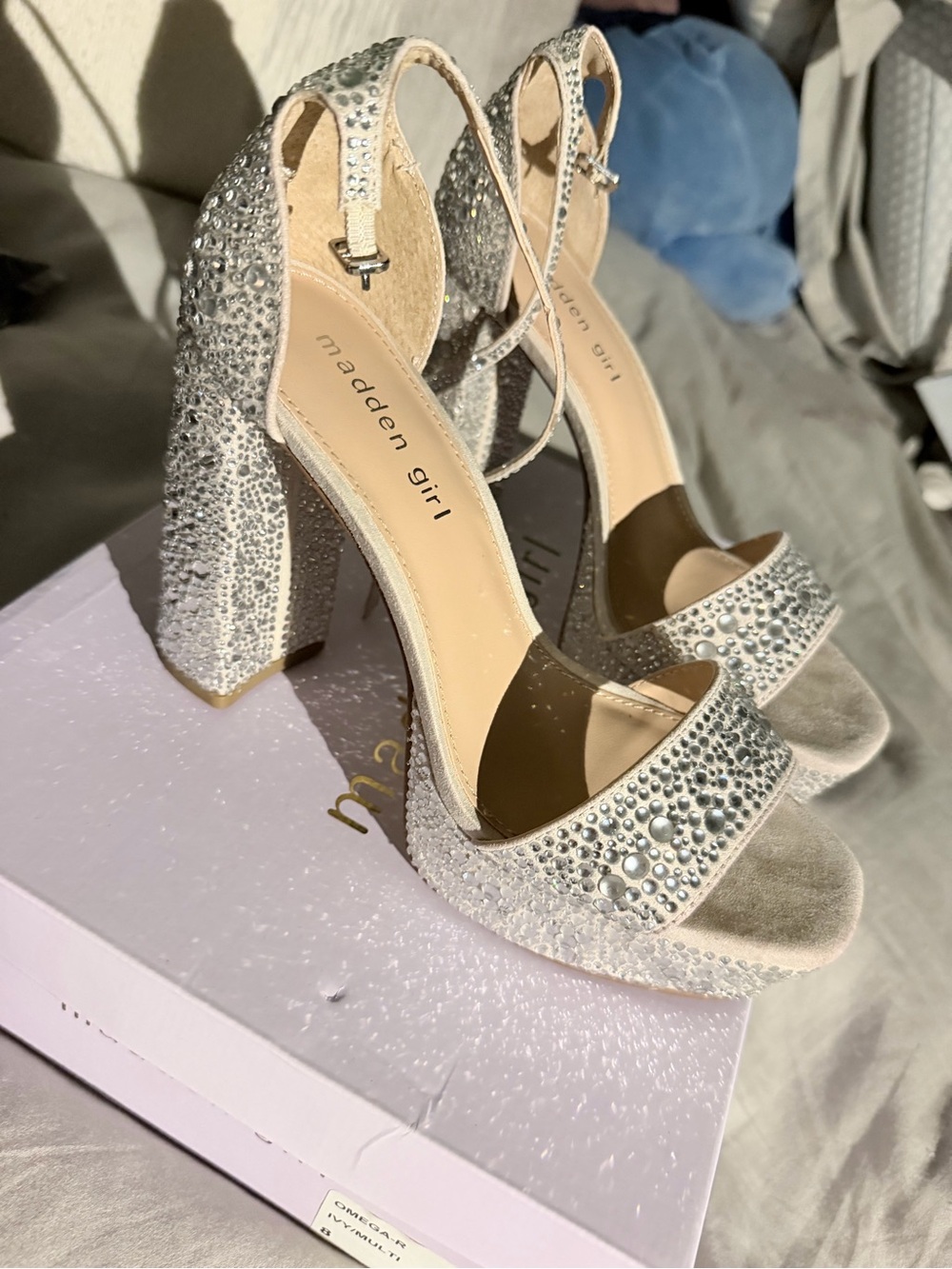 Madden Girl Silver Rhinestone Block Heel Sandals